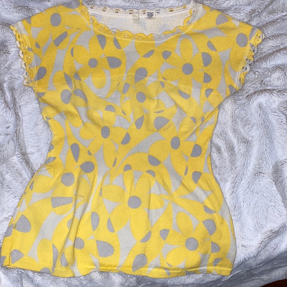 Moth by Anthropology Sunflower scalloped light sweater size small